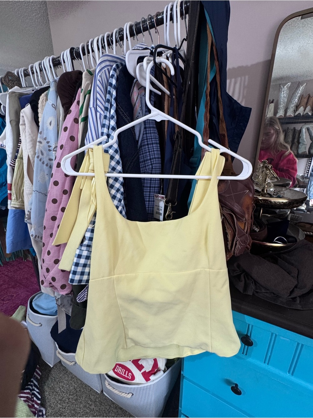 Zara Pale Yellow Tie-Shoulder Tank Top